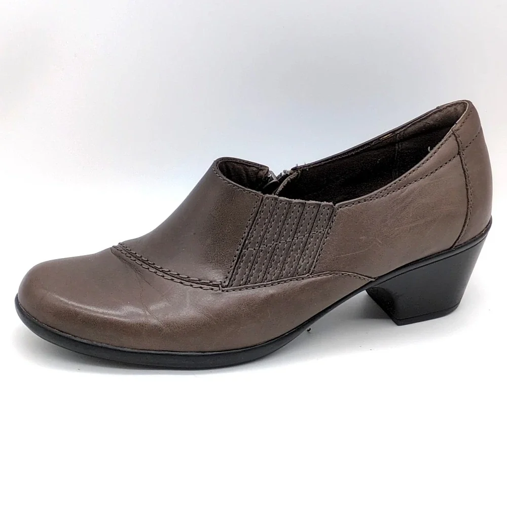 Clarks Boots Womens Gray‎ 8 Leather Ankle Bootie Shoes Side Zip Stretch 67785